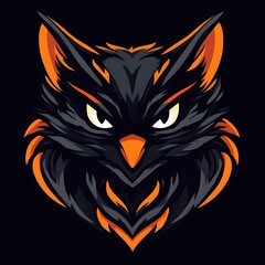 Wall Mural - Black and Orange Owl Mascot Logo Design with Aggressive Look