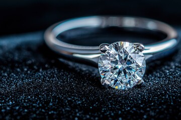 Wall Mural - Close-up of a Round Diamond on a Platinum Band Ring