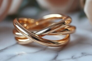 Sticker - A Close-Up of a Gold Ring with Intertwined Bands