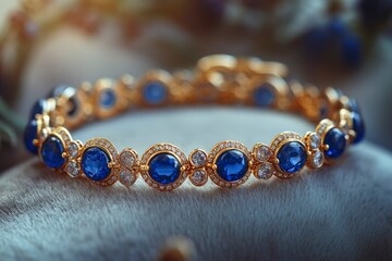 Sticker - Gold Bracelet with Large Blue Gemstones and Smaller Diamonds