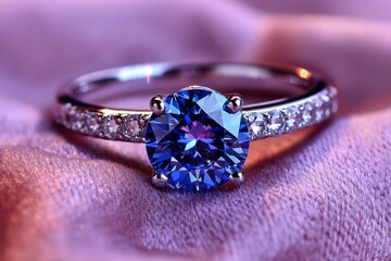 Sticker - A Sapphire Engagement Ring on a Purple Velvet Surface