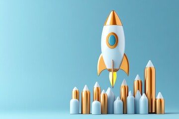 Poster - Business accelerator graph with rocket icon, showing rapid growth and progress in a minimalist, sleek design