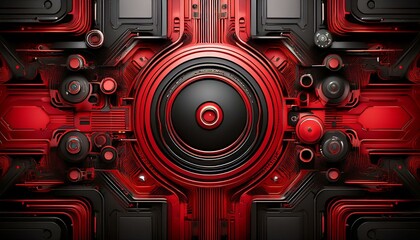 Poster - Abstract red and black technology background with various tech elements