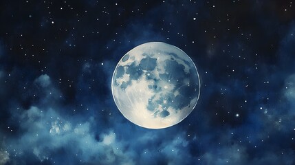 Wall Mural - Dramatic night sky with a glowing full moon image