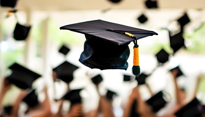 Celebratory toss of graduation caps in the air marking the achievement of academic milestones