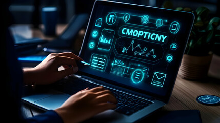 Laptop Screen with Futuristic Interface - Digital Illustration
