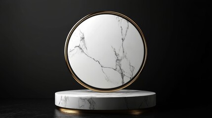 Wall Mural - A white marble pedestal with a gold rim.