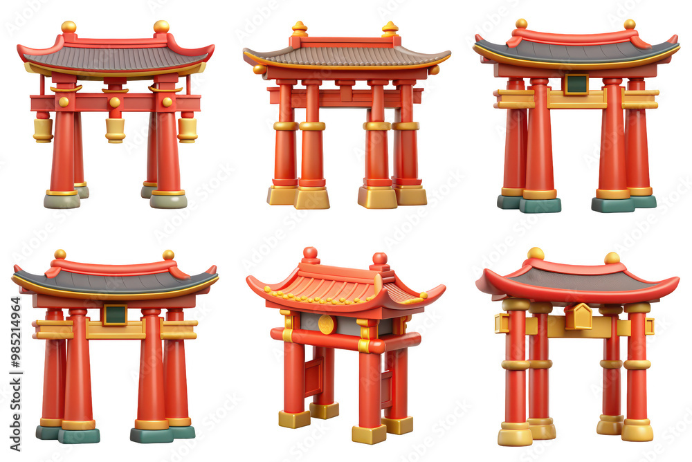 PNG Traditional Chinese Gate 3d collection, in cartoon style minimal on ...