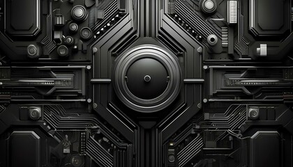 Abstract black and black technology background with various tech elements