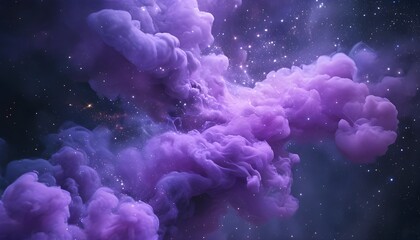 Wall Mural - Mystical Dreamscape of Swirling Purple Smoke and Sparkling Stars in a Enchanting Atmosphere