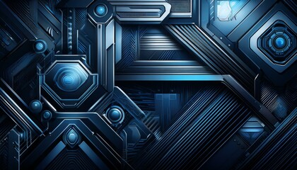 Poster - abstract navy and black technology background with various tech elements