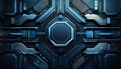 Poster - abstract navy and black technology background with various tech elements