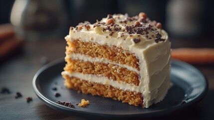 Delectable carrot cake elegantly presented on food plate image