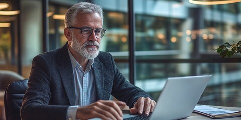 Poster - Middle aged man working on a laptop in his modern office