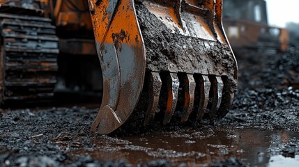 Close-up of a Mud-Covered Excavator Bucket