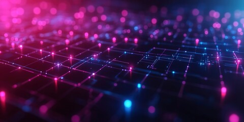 Wall Mural - dark grid abstract background with minimalist tech elements and futuristic hub connections, softly g