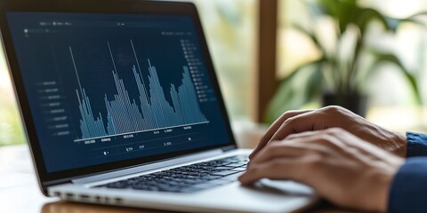 Poster - business man hand working on laptop computer financial with graphic graph chart diagram
