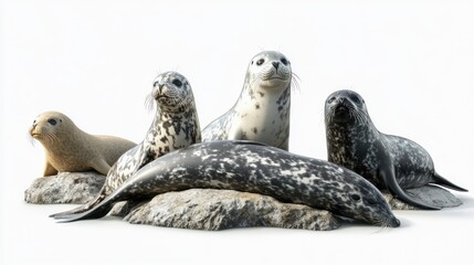 Aquatic mammals like seals and whales, isolated from background, focus on their graceful forms