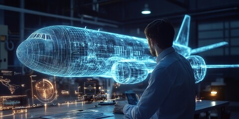 Poster - Aerospace engineer visualizing hologram plane