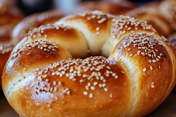 Closeup of Freshly Baked Sesame Seed Bread Ring