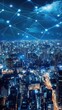 © AURA COLLECTIONS - A vibrant city skyline at night connected by digital networks.