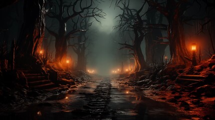 Wall Mural - Scary and mysterious halloween forest