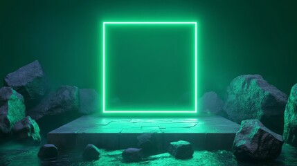 Wall Mural - Neon Green Glow in a Rocky Landscape