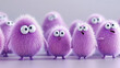 © Na-No Photos - A group of small, fuzzy, purple creatures with large eyes stand together, some looking surprised or curious in a whimsical, animated scene.