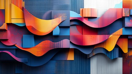 Wall Mural - Abstract Colorful Geometric Pattern with Wavy Shapes