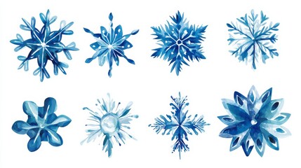 Poster - Watercolor snowflakes in blue shades.