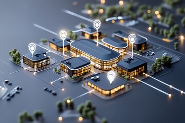 Aufkleber - Franchise network map, connecting multiple locations with lines showing brand consistency across regions