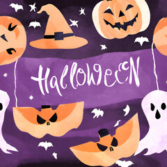 halloween background with halloween elements party set, generate ai