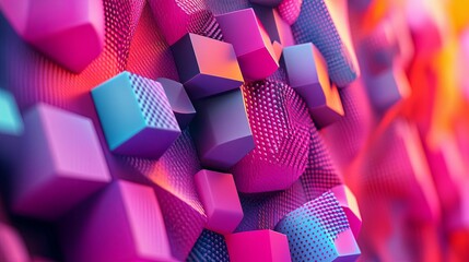 Wall Mural - Abstract 3D Geometric Shapes in Vibrant Pink and Purple Hues