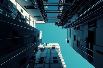 Wall Mural - Abstract Architecture,  Looking up at Tall Buildings, Minimalist Design, Urban Landscape