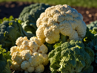 Wall Mural - Broccoli and cauliflower fields in the sunset