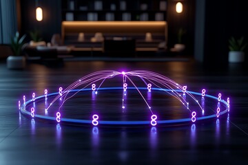 Aufkleber - Futuristic business network, with glowing lines connecting employees in a sleek, modern workspace