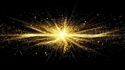 Poster - Golden particles radiate outward, creating a mesmerizing explosion against a black backdrop. This cosmic display shimmers intensely, evoking a sense of wonder and brilliance.