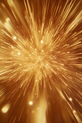 Poster - stunning explosion of golden particles radiates from the center, scattering outward with shimmering brilliance and glowing edges, creating a vibrant spectacle of light and energy.