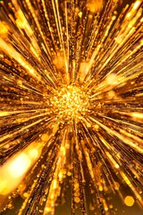 Poster - vibrant explosion of golden particles erupts from the center, scattering in all directions with shimmering brilliance. The glowing edges create a striking, energetic atmosphere.
