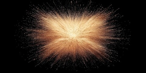 Poster - Golden particles explode outward in a captivating display against a black background, creating an energetic and radiant burst resembling a cosmic event.