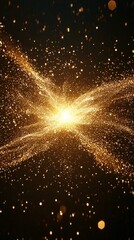 Poster - Witness a dazzling explosion of golden particles, with a brilliant core sending waves of shimmering light into the dark, cosmic expanse, embodying energy and motion.
