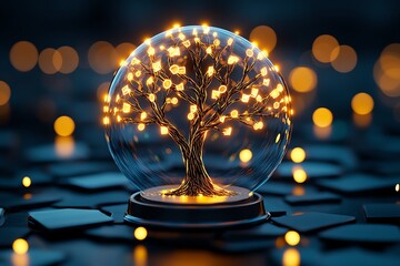 Aufkleber - Incubator as a tree of ideas, with glowing branches representing new business concepts growing