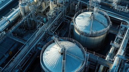 Wall Mural - Aerial view of industrial storage tanks and pipelines in a facility.