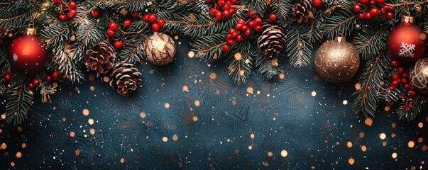 Wall Mural - Holiday-themed Christmas backdrop featuring festive decorations with intricate holiday patterns