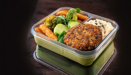 Wall Mural -  A bento box containing a portion of quinoa, roasted vegetables, and a side of lean turkey or