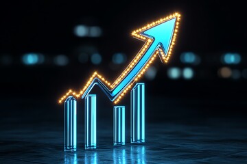 Aufkleber - Minimalist business accelerator icon, with an upward arrow and glowing lines representing growth and progress