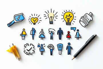 Poster - Minimalist business culture chart, with icons representing key values like inclusivity, innovation, and teamwork