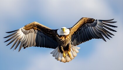 Wall Mural - Majestic bald eagle soaring gracefully through the clear blue sky with wings fully extended