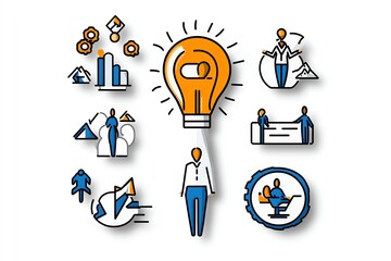 Poster - Minimalist business culture chart, with icons representing key values like inclusivity, innovation, and teamwork