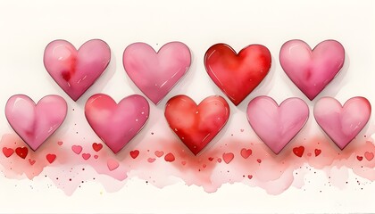 Wall Mural - Whimsical Watercolor Hearts in Shades of Pink and Red Celebrating Love and Romance for Valentines Day